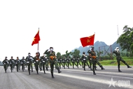Female special force in hard training for national grand event